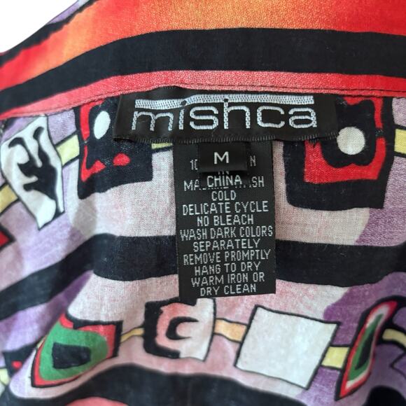 Vintage Mishca Tie Front Popover Blouse Size Medium 3/4 Sleeves Abstract Print - Picture 9 of 10